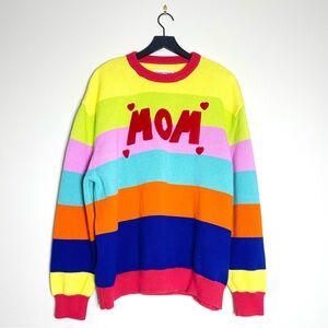 TEDDY FRESH Women's "MOM" Rainbow Striped Crew Neck Sweater 100% Cotton Size 3XL